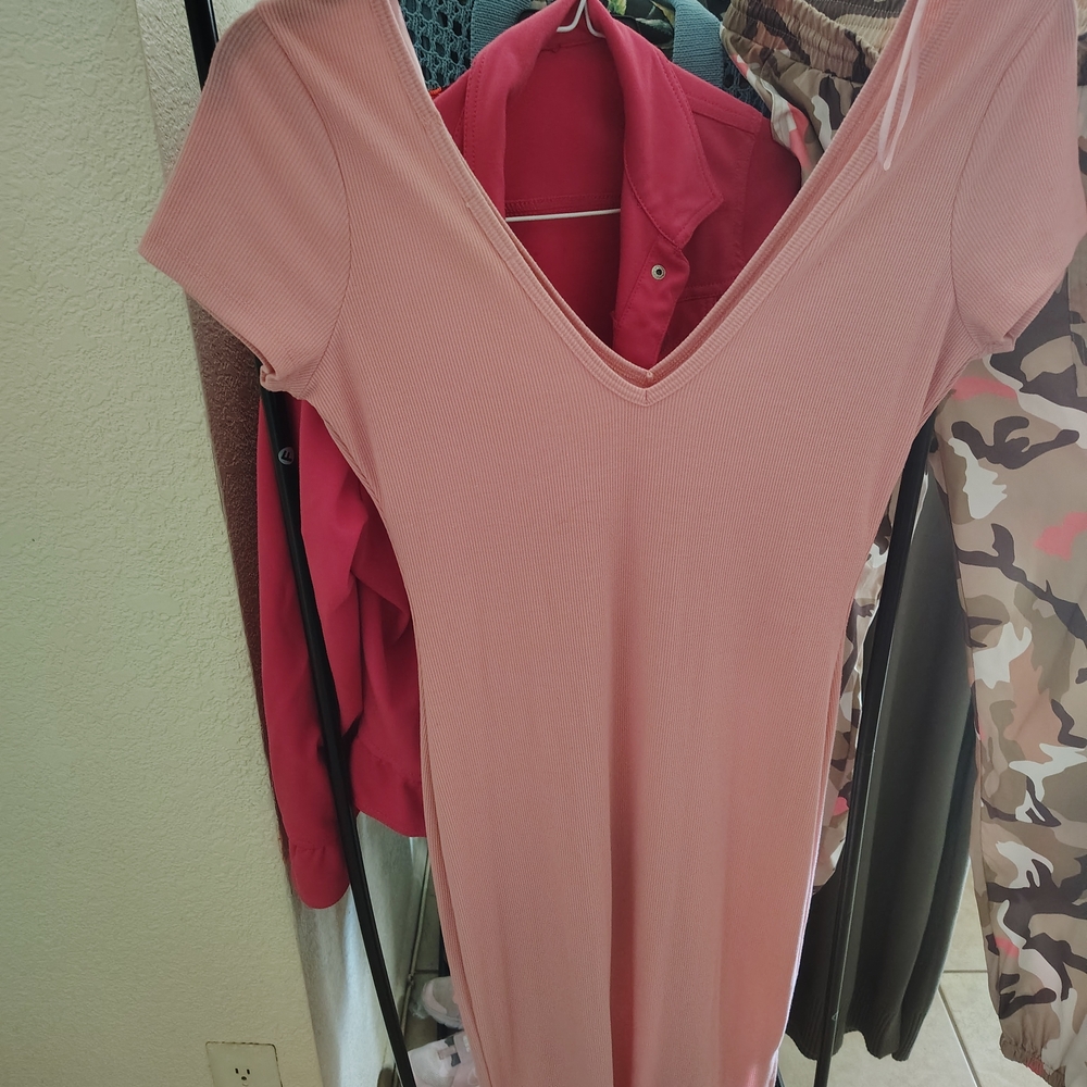 Love J Blush V-Neck Ribbed Bodysuit Maxi Long Length Dress